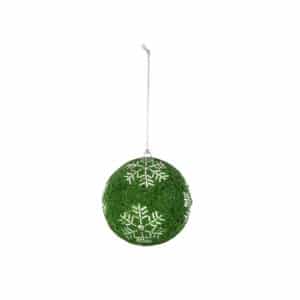 Beaded Green with White Snowflakes Round Ball Ornament, 4" for Christmas decoration and holiday gift and ornament exchange.