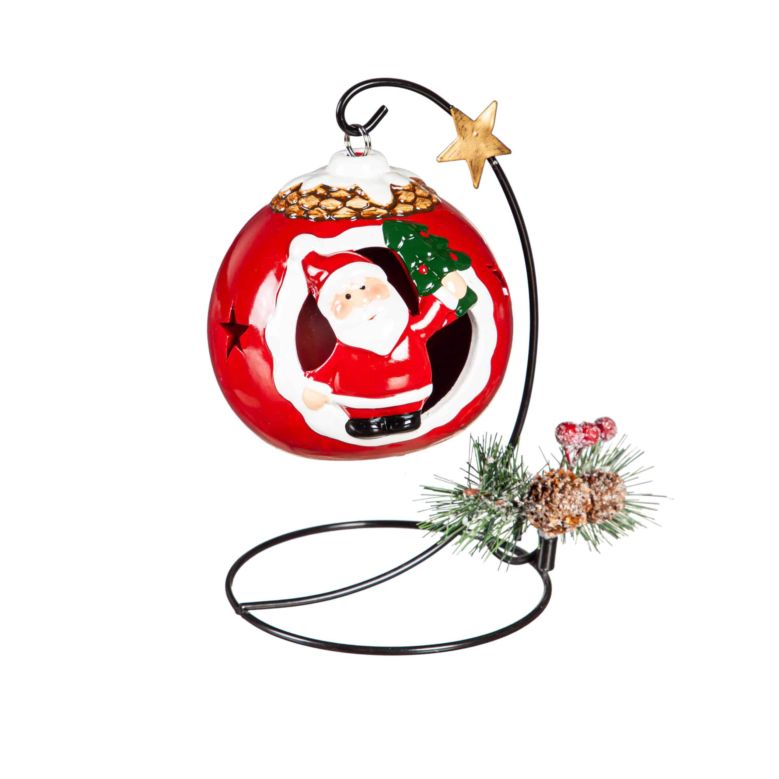 LED Santa Ceramic Ornament on Metal Stand image