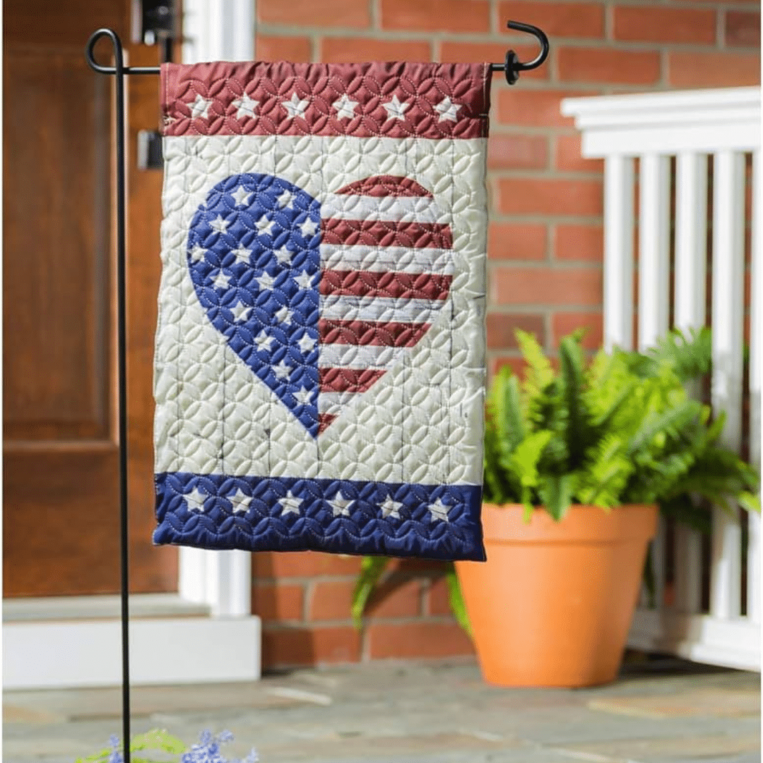 Stars and Stripes Heart Quilted Garden Flag image