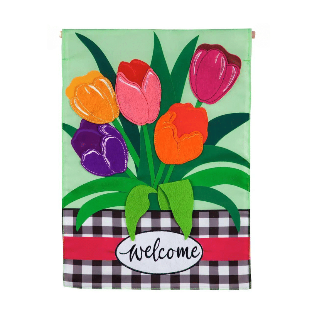 Welcome Spring Tulips Garden Flag image