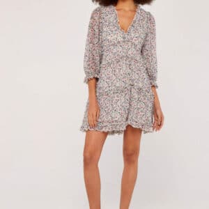 Floral Tiered Ruffle Dress in Cream