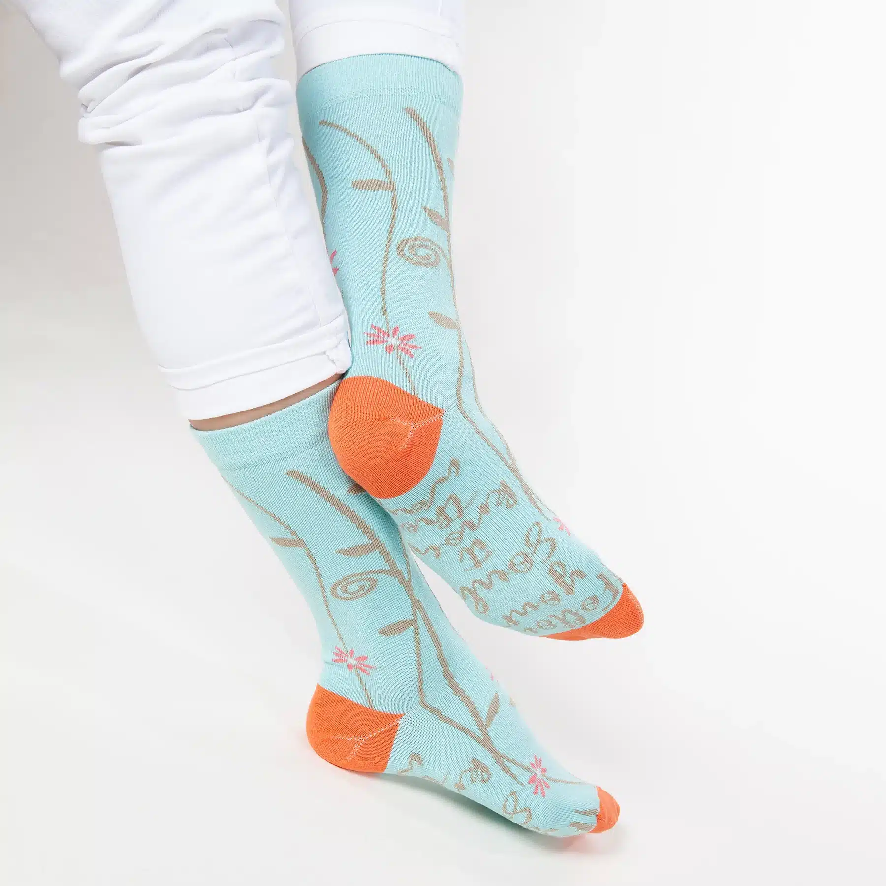 Follow Your Soul Turquoise Floral Crew Socks image