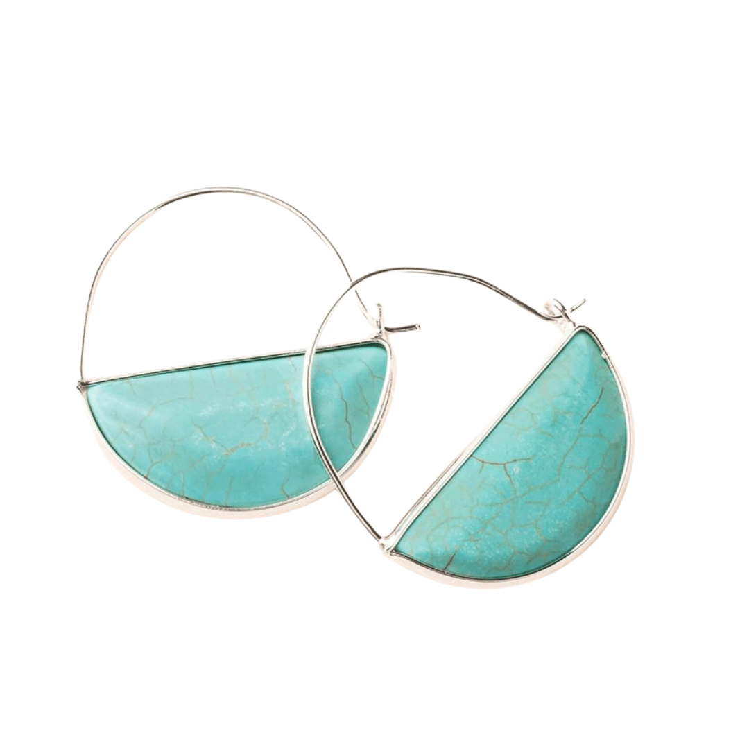 Stone Prism Hoop Earrings in Turquoise, Stone of the Sky (Silver) image