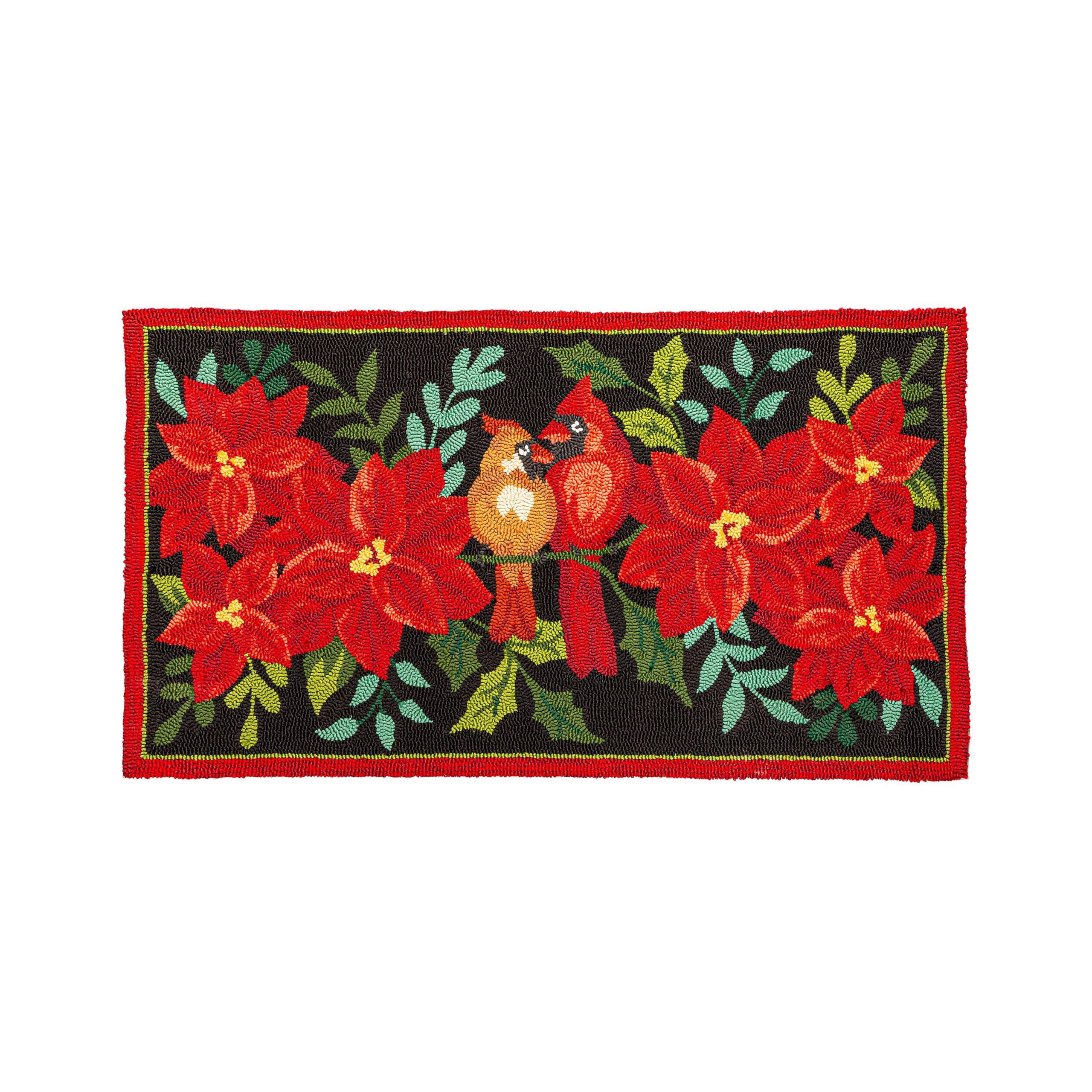 Indoor/ Outdoor Poinsettia and Cardinal Hooked Rug image