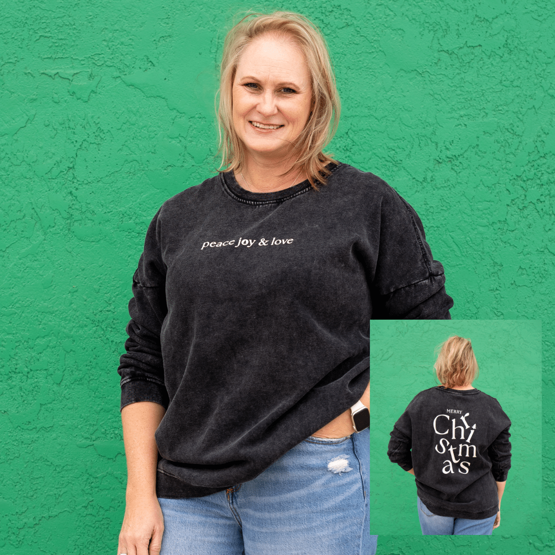 Peace, Joy & Love Long Sleeve Pullover in Black image