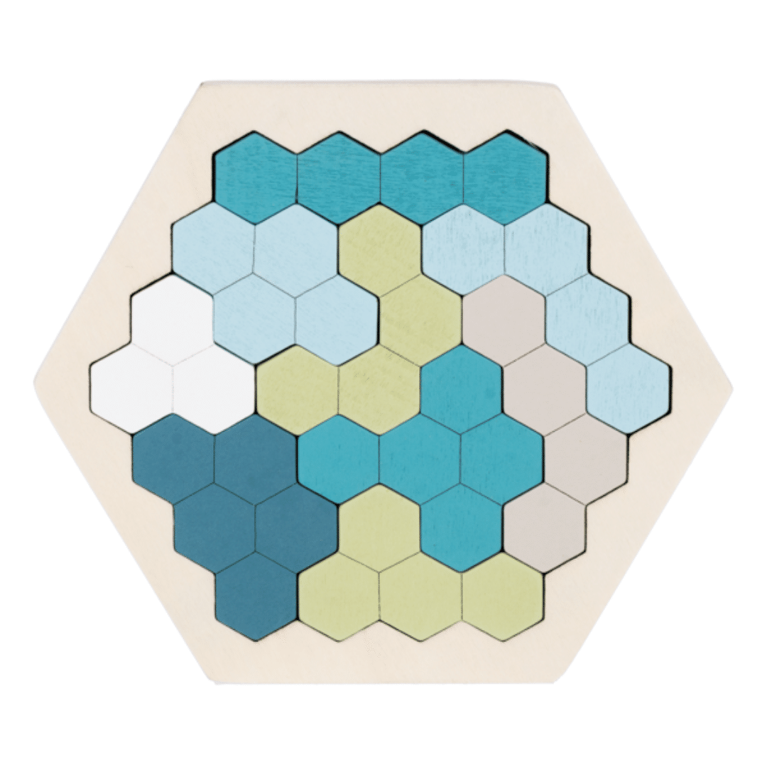 Blue Hexagon Shape Puzzle Wooden Toy image