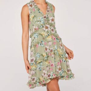 Floral Tiered Ruffle Dress in Mint Green