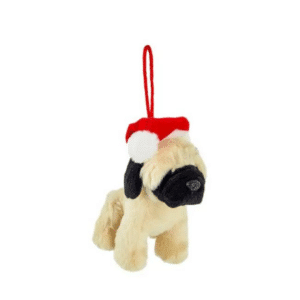 Plush Bulldog in Stocking Hat Ornament for Christmas decoration or holiday gift and ornament exchange.