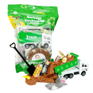 KidDough Play Kits Garbage Truck and Figurines (Root Beer Scented Dough) for kids creative play ages 3 and over.