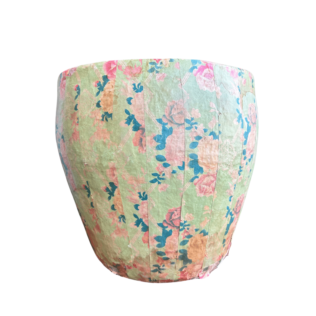Light Green Floral Vintage Paper Mache Vase image