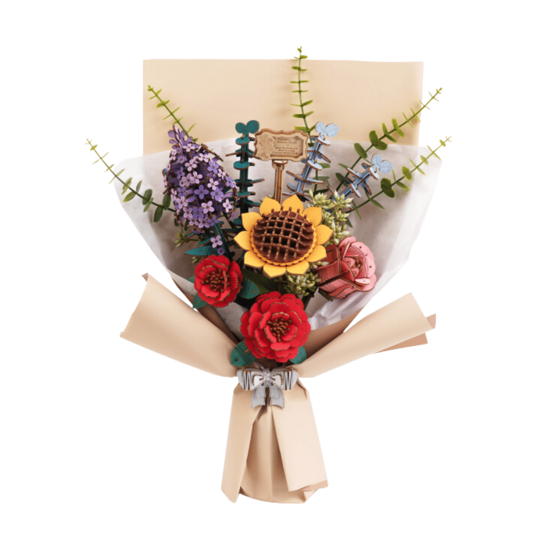 3D Modern Wooden Puzzle: Bouquet of Flowers image