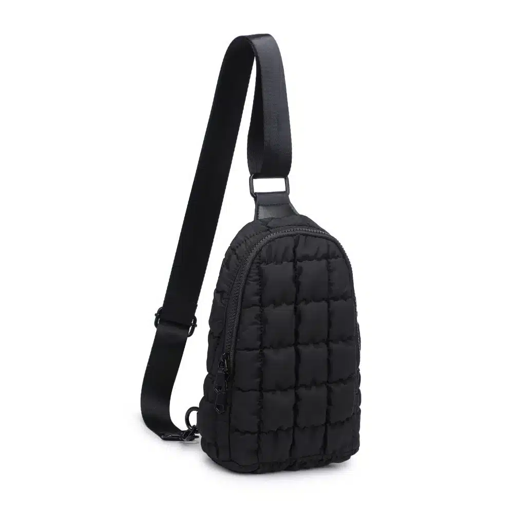 Rejuvenate – Quilted Puffer Nylon Sling Backpack Black image