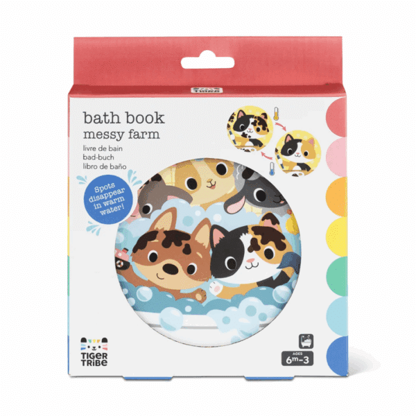 Messy Farm Padded Toy Interactive Bath Book for toddlers ages 6 months to 3 years.