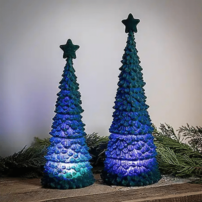 Lighted Flocked Tree with Star (set of 2) image