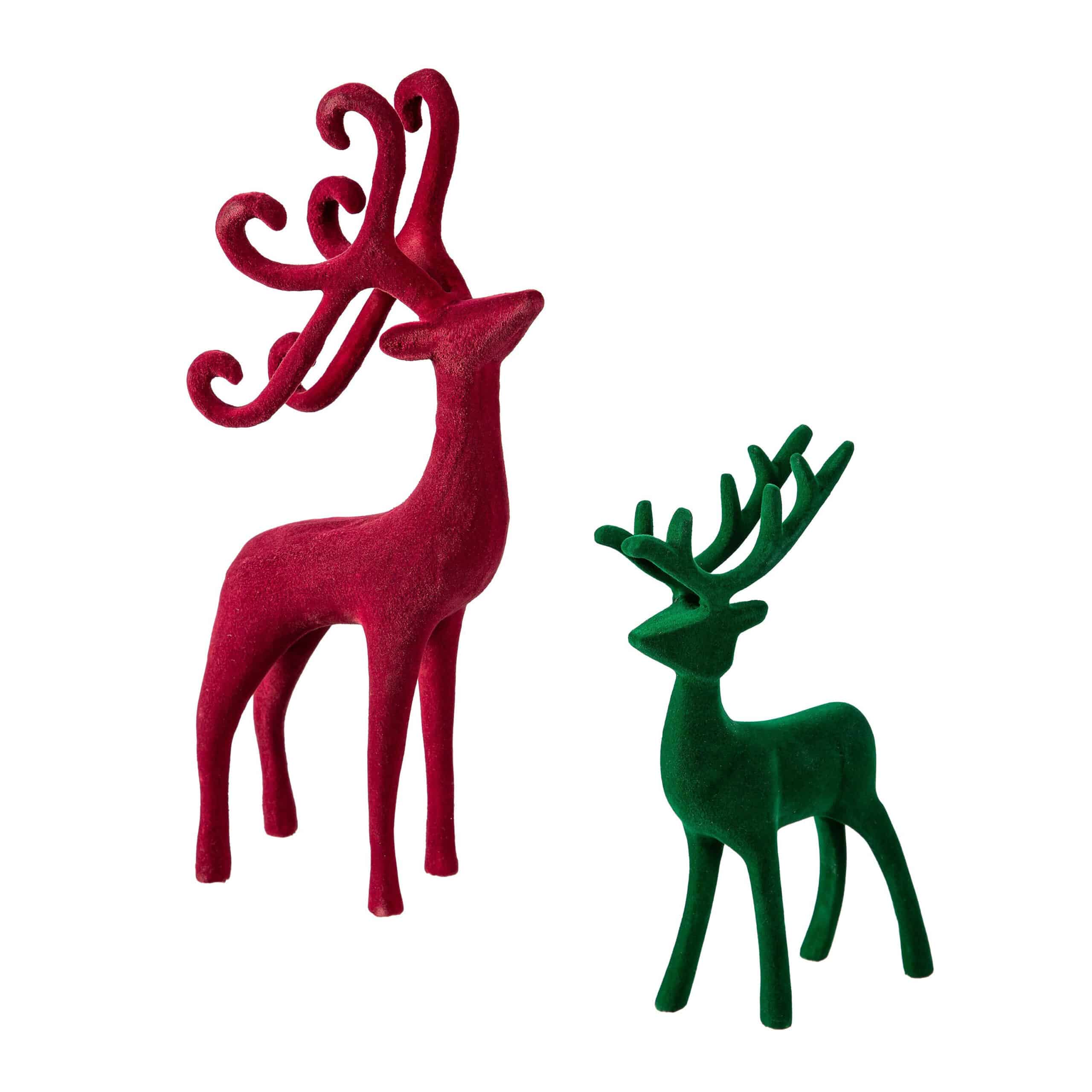 Green and Wine Colored Flocked Deer Table Decor image