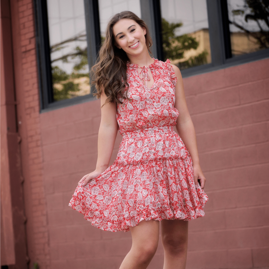 Sleeveless Melodie Catalina Bloom Mini Dress in Red image