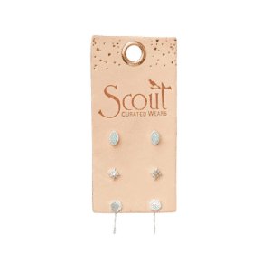 Women's Scout Curated Wears Gabby Stud Earrings Trio Set | Silver & Amozonite (set of 3) for everyday fashion and ladies style