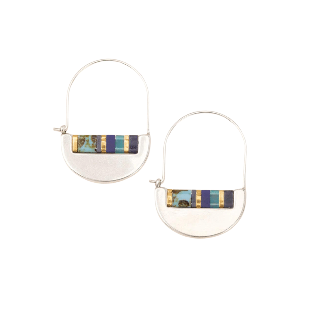 Good Karma Miyuki Crescent Hoop Earrings | Cobalt & Silver image