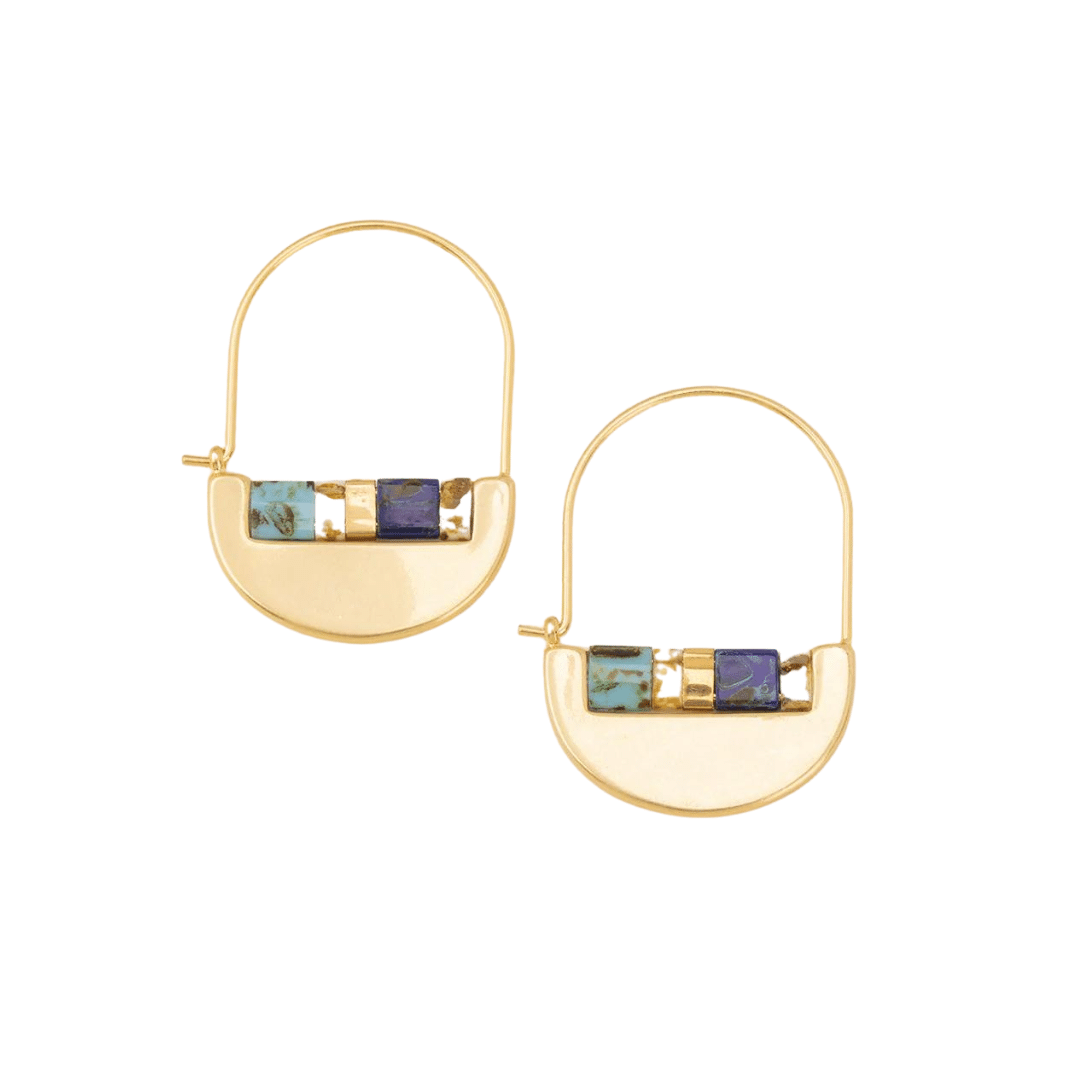 Good Karma Miyuki Crescent Hoop Earrings | Indigo & Gold image