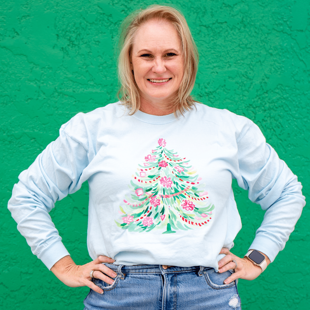 Preppy Christmas Tree Comfort Colors Long Sleeve image