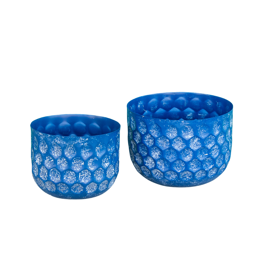 Set of 2 Distressed Blue Honeycomb Planters image