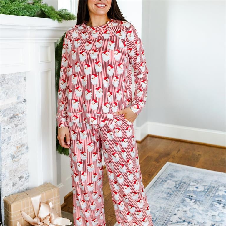Annie Long Sleeve and Pants Pajama Set | Santa Baby Red image