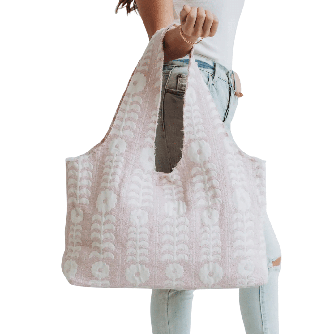 Blush Floral Slouchy Tote Bag image