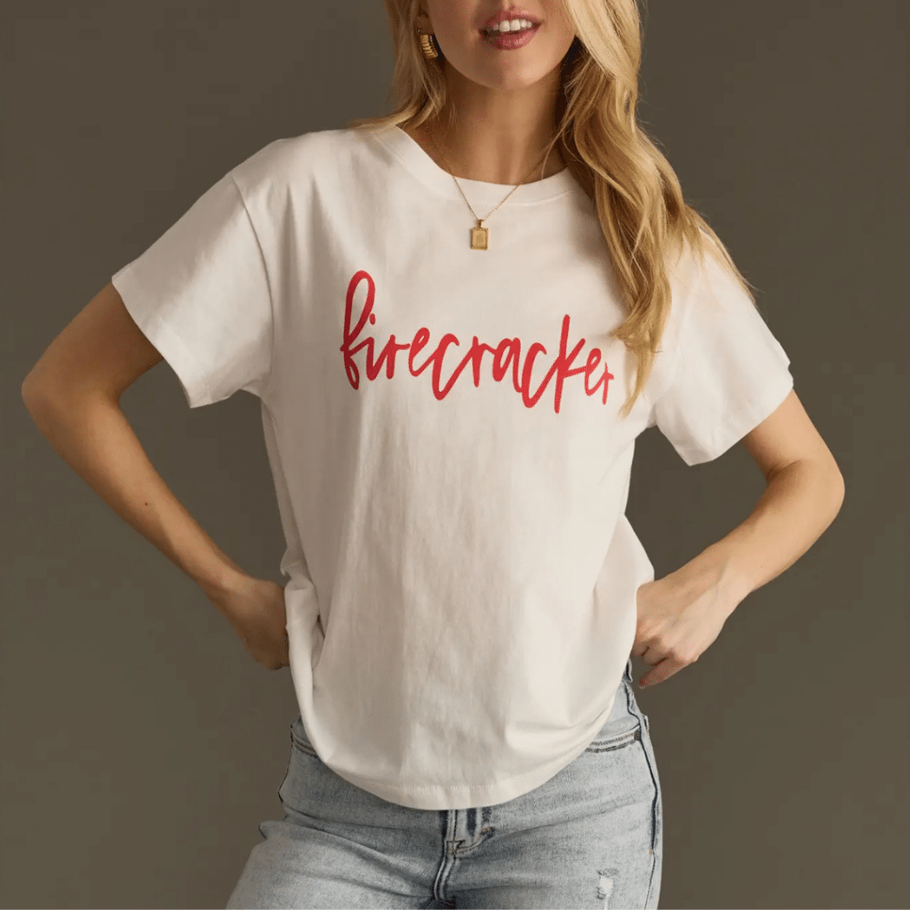 Fourth of July ladies patriotic firecracker tee