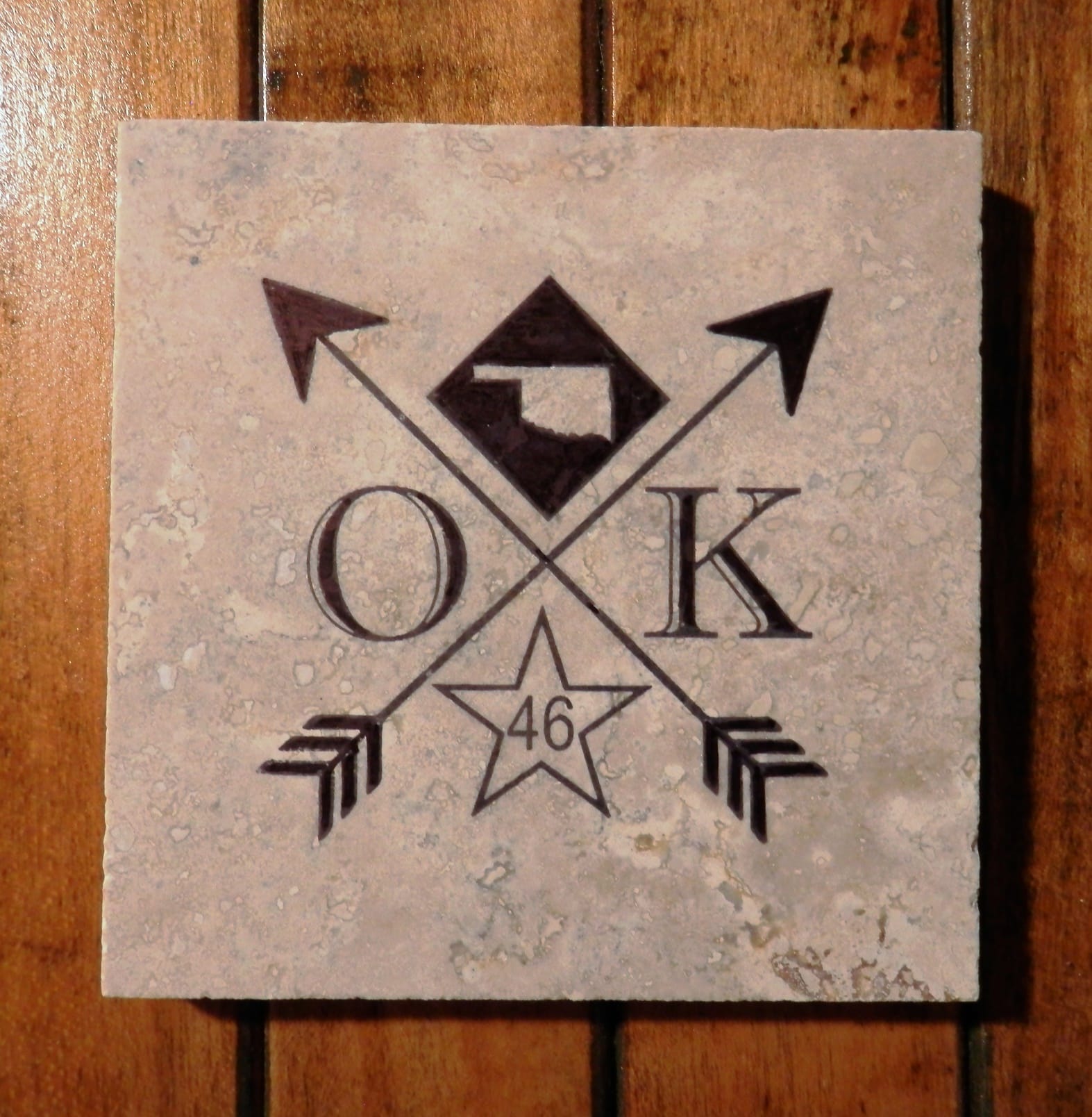 Oklahoma Travertine Coaster: Oklahoma Crossed Arrows image