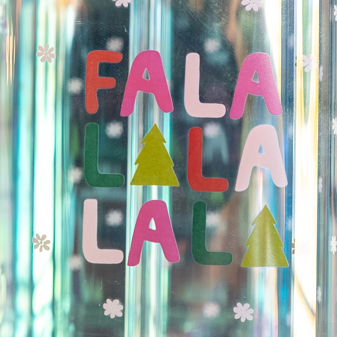 Square Glass Cup with Lid & Straw | Pink & Green "Fa-La-La-La-La-La-La" - Image 4