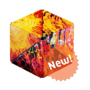 Fun In Motion Shashibo Magnetic Fidget Puzzle Cube and red and yellow Solar for ages 8 and up.