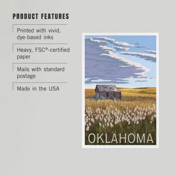 Souvenir Postcard Oklahoma, Wheatfield and Shack - Image 3