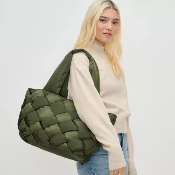 Intuition East West Woven Nylon Tote Bag | Olive Green - Image 7