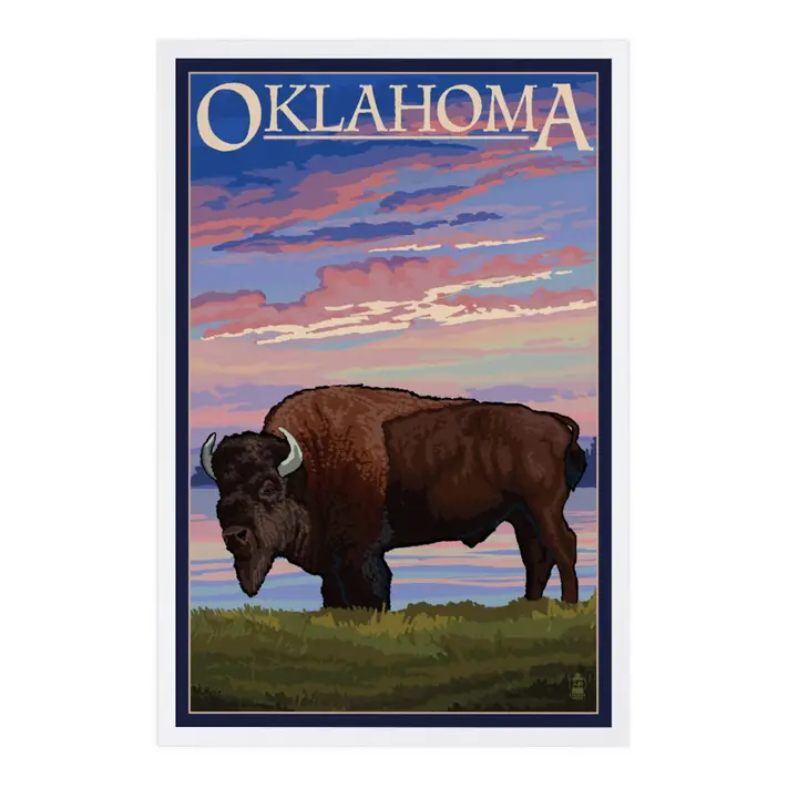 Souvenir Postcard Oklahoma, Bison and Sunset image