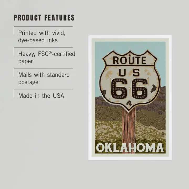 Souvenir Postcard | Route 66 Road Sign & "Oklahoma" - Image 3