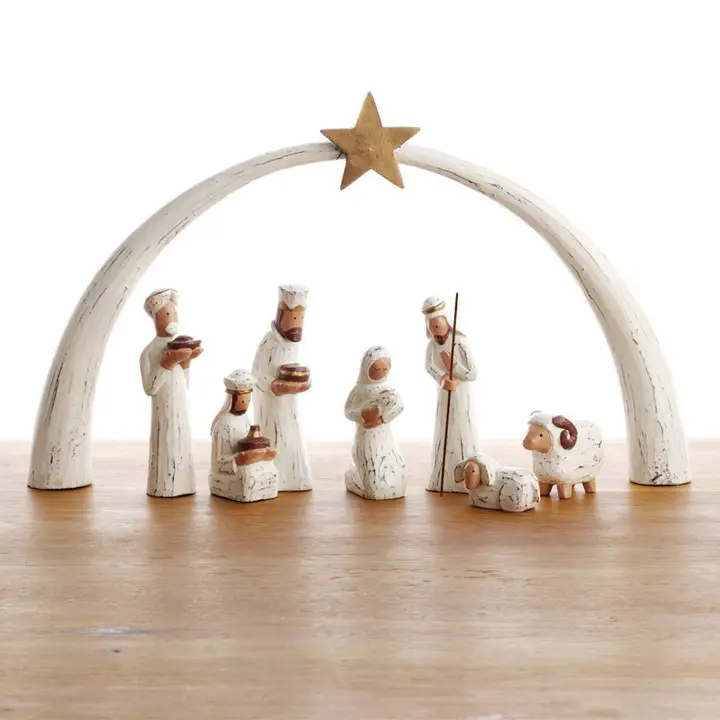 Whitewashed Albizia Wood Nativity image