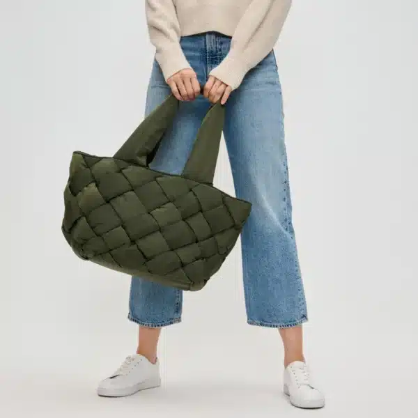 Intuition East West Woven Nylon Tote Bag | Olive Green - Image 2