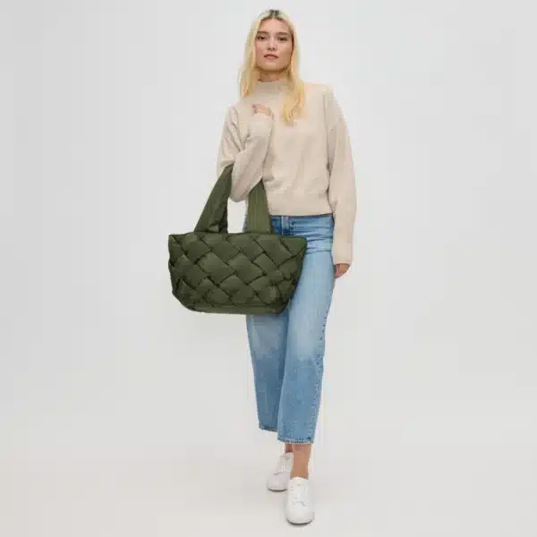 Intuition East West Woven Nylon Tote Bag | Olive Green - Image 6