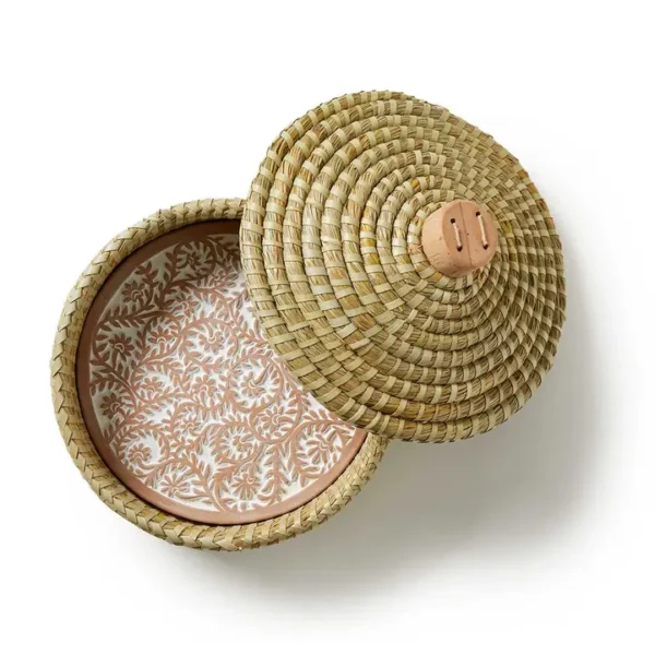 Lidded Round Whitewashed Terracotta Pangara Breadwarmer - Image 2