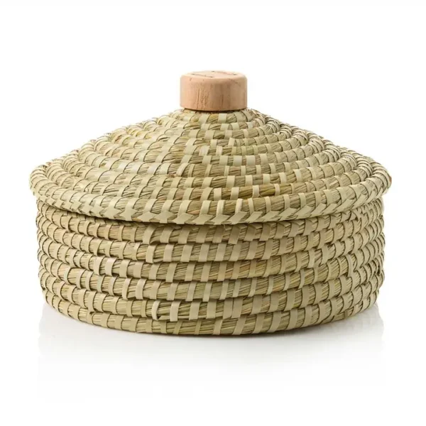 Lidded Round Whitewashed Terracotta Pangara Breadwarmer - Image 3