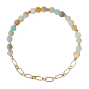 Mini Stone of Courage with Chain Stacking Bracelet - Amazonite | Gold