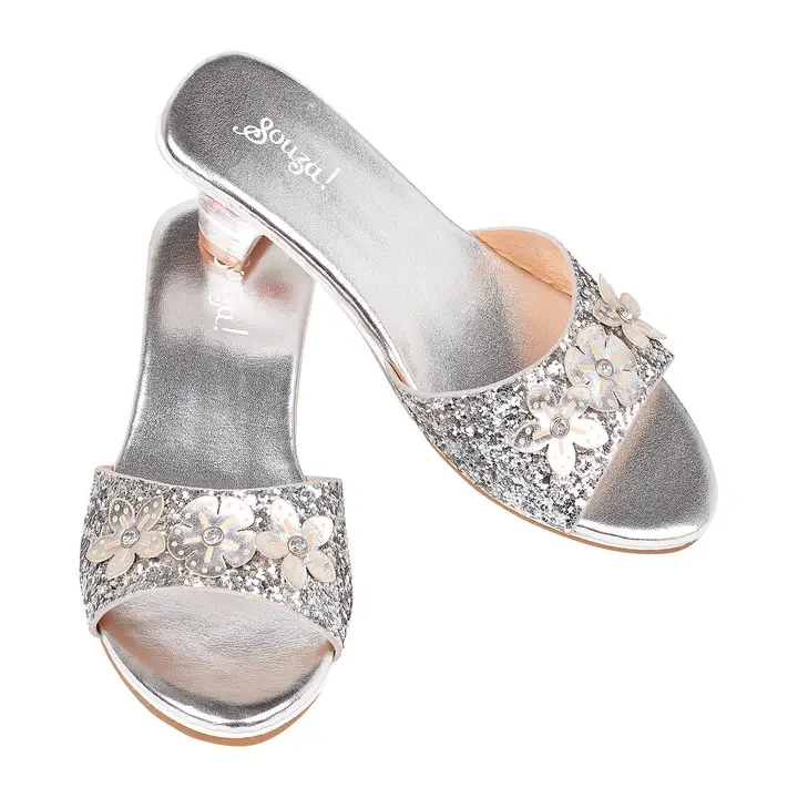 Metallic Sparkle Silver Kids Slipper High Heel image
