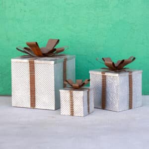 Tin with Rustic Metal Ribbon Lidded Gift Box Indoor/Outdoor Decor
