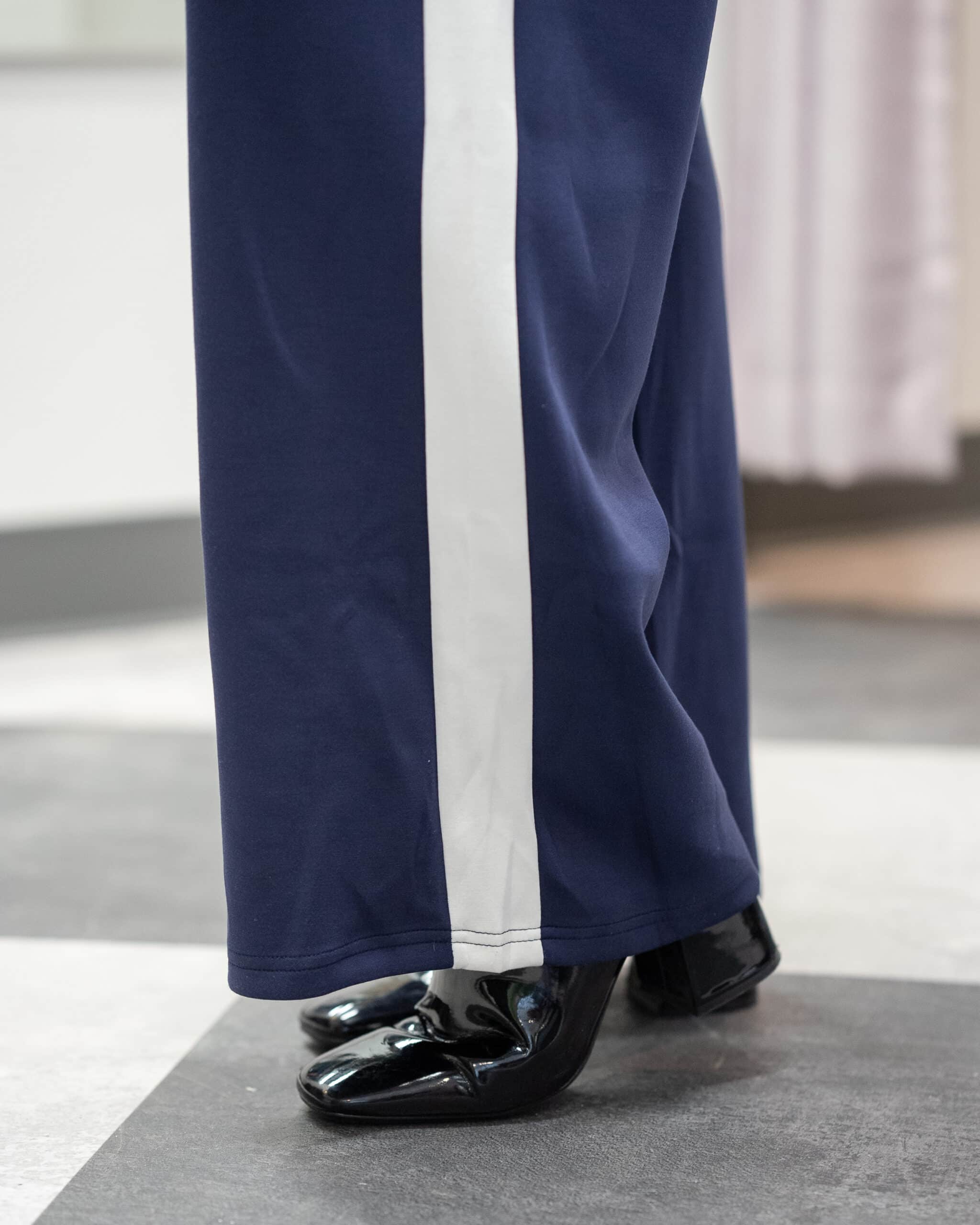 Navy Butter Modal Side Stripe Wide Leg Pants - Image 4