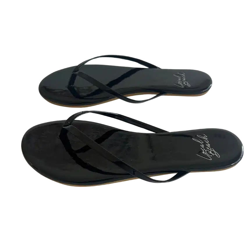 Women's Black Slim Glossy Flip Flops - Image 2