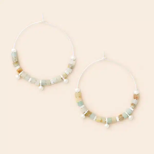 Stone Disc Hoop Earring | Amazonite/Silver image