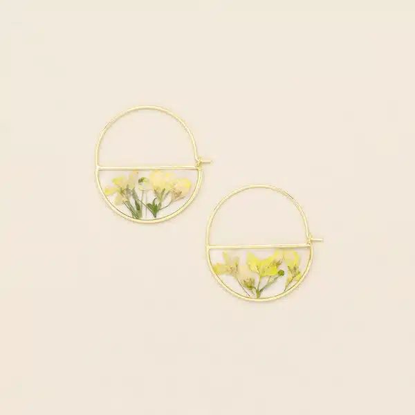 Pressed Flower Hoop Earring | Yellow Baby’s Breath/Gold image