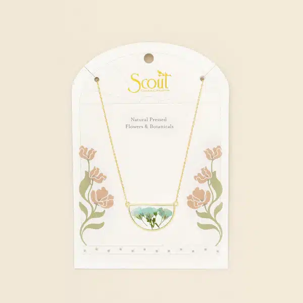 Pressed Flower Necklace | Blue Baby’s Breath/Gold image