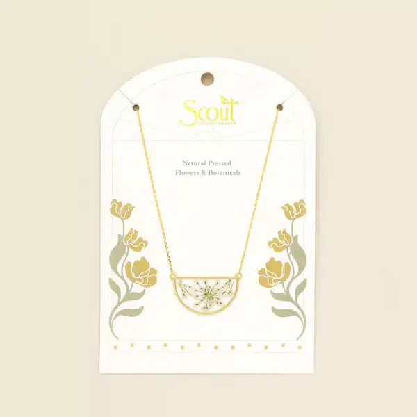 Pressed Flower Necklace | White Lace Flower/Gold image
