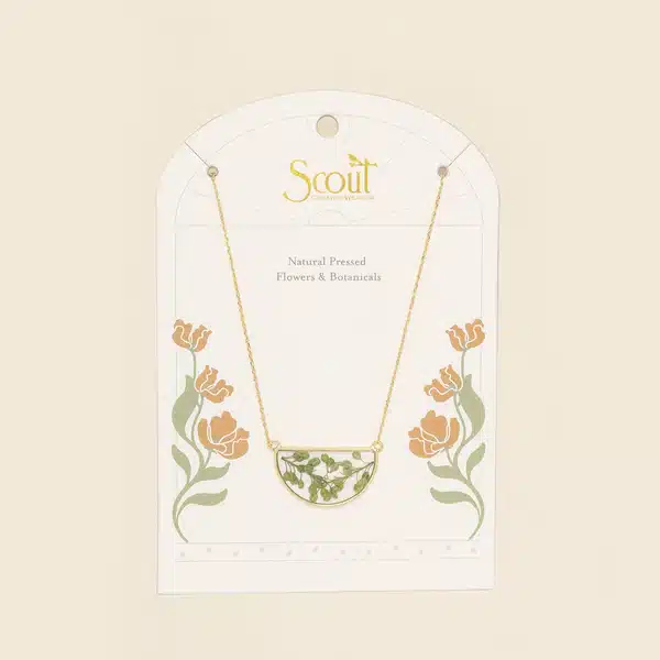 Pressed Flower Necklace | Green Peppergrass/Gold image